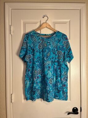 Woman Within Turquoise Paisley Short Sleeve Tee
